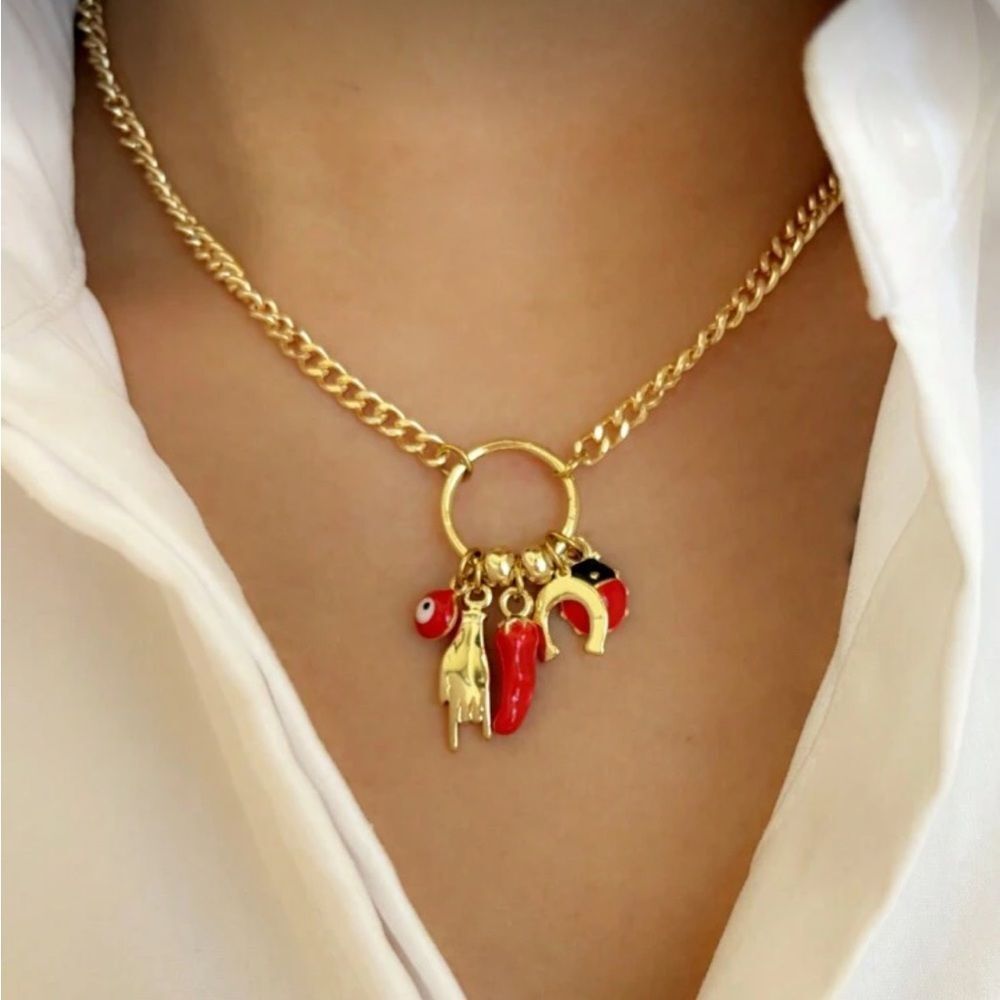 Charm Necklace with Red Accents M690